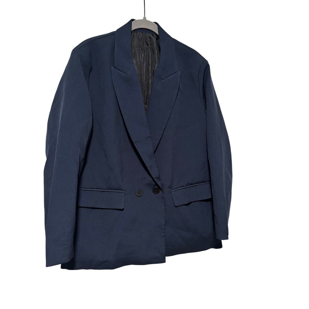Women’s Navy Double Breasted Blazer Cotton Tailored Jacket Long Sleeve Size S - Picture 3 of 8